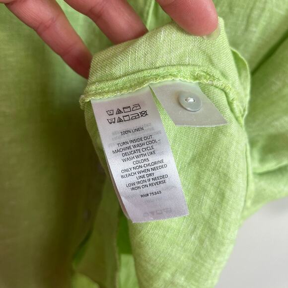 NWT Sigrid Olsen 100% Linen Button Front Collared Shirt Tunic Lime Green Size 1X - Picture 7 of 9
